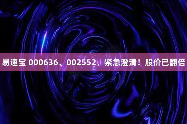 易速宝 000636、002552，紧急澄清！股价已翻倍