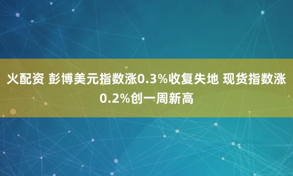 火配资 彭博美元指数涨0.3%收复失地 现货指数涨0.2%创一周新高
